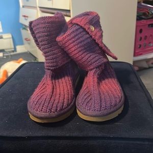 Pink and purple knit uggs in youth size 4 women’s size 6.